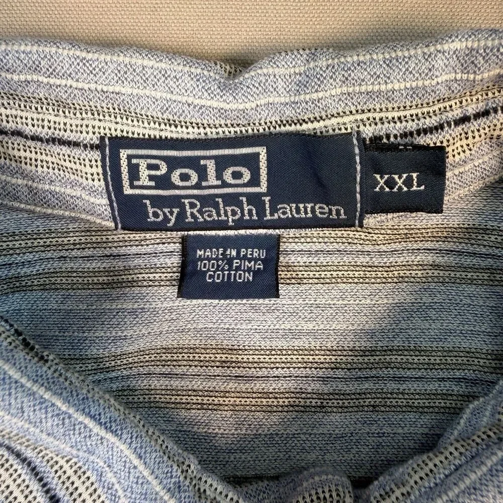 Vintage Ralph Lauren Men’s Polo Shirt Size 2XL Pony Short Sleeve Grey Striped